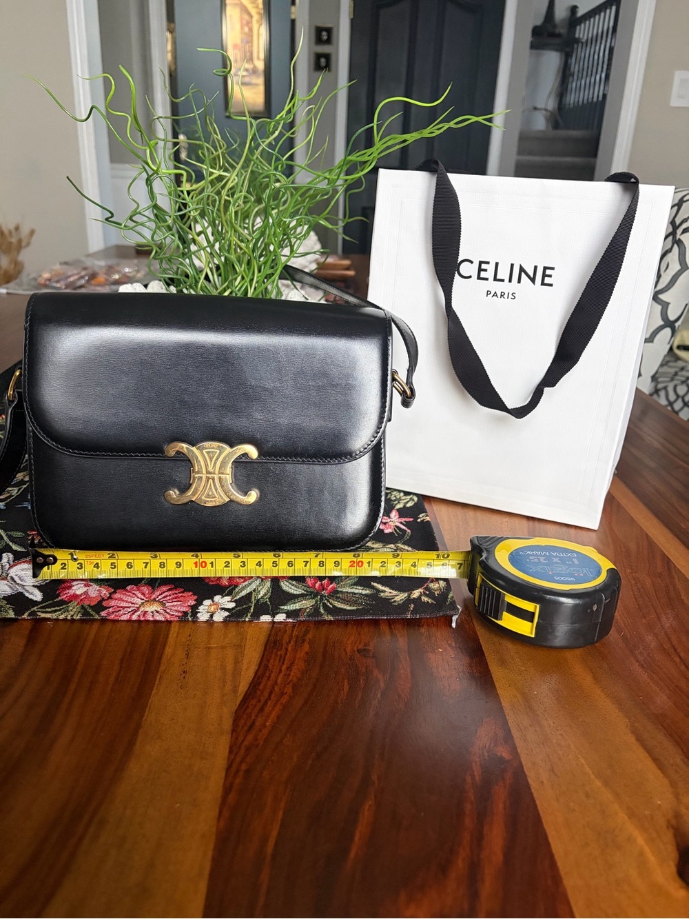 Celine Black Leather Crossbody with Gold Triomphe Logo   Gorgeous bag